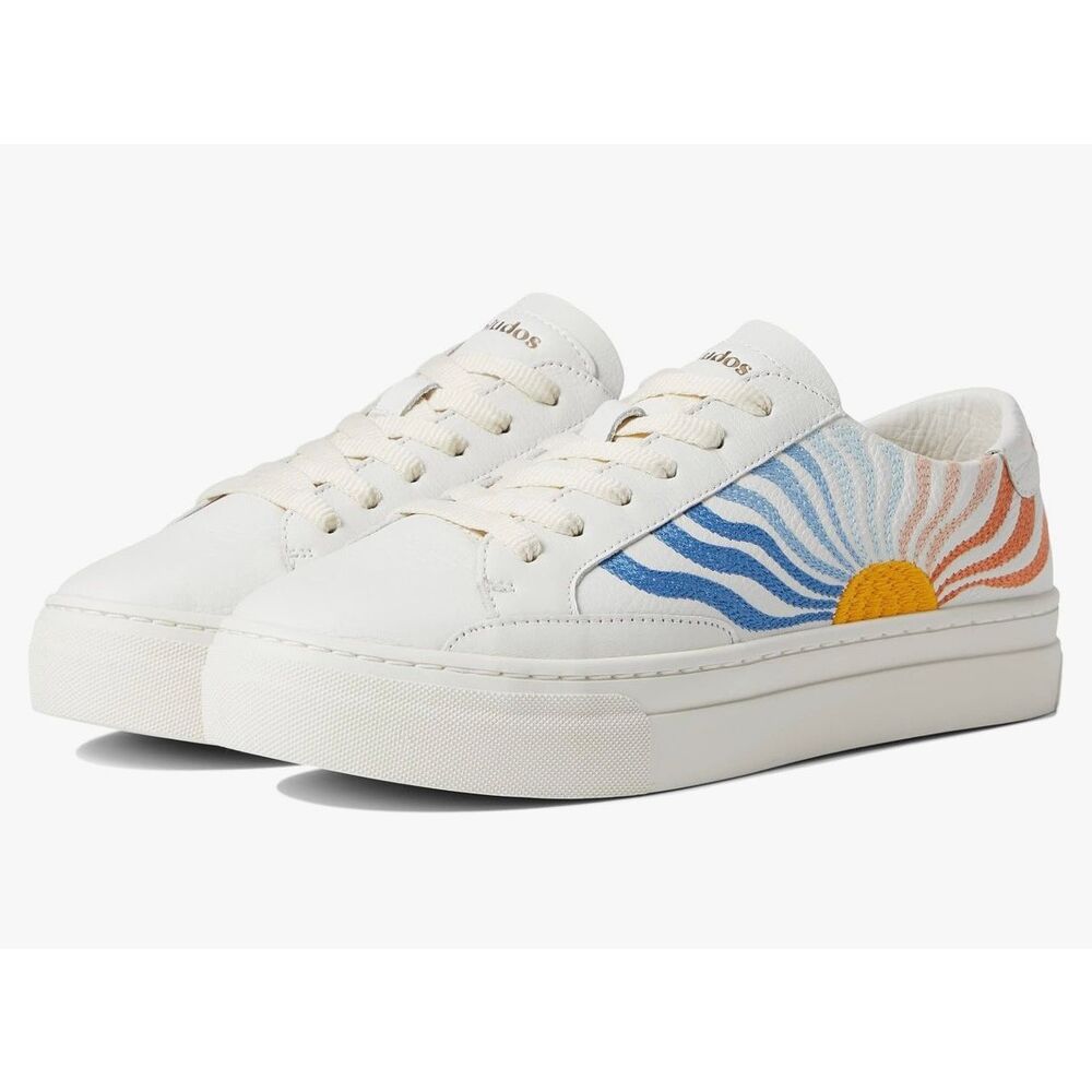 Soludos Plataform Groovy Wave Ibiza Blanco Embroidered Sneaker Shoes Women's 7US